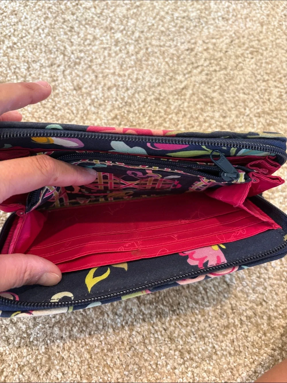 Vera Bradley Navy Quilted Floral Zip-Around Wallet
